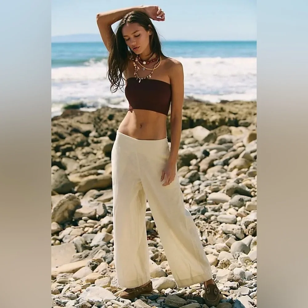 New FREE PEOPLE Cotton-Linen Wide Leg Pants
